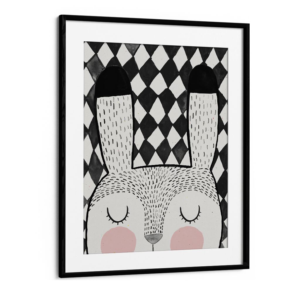 Bunny By Treechild Kids Room Wallart in Black Frame With Mount