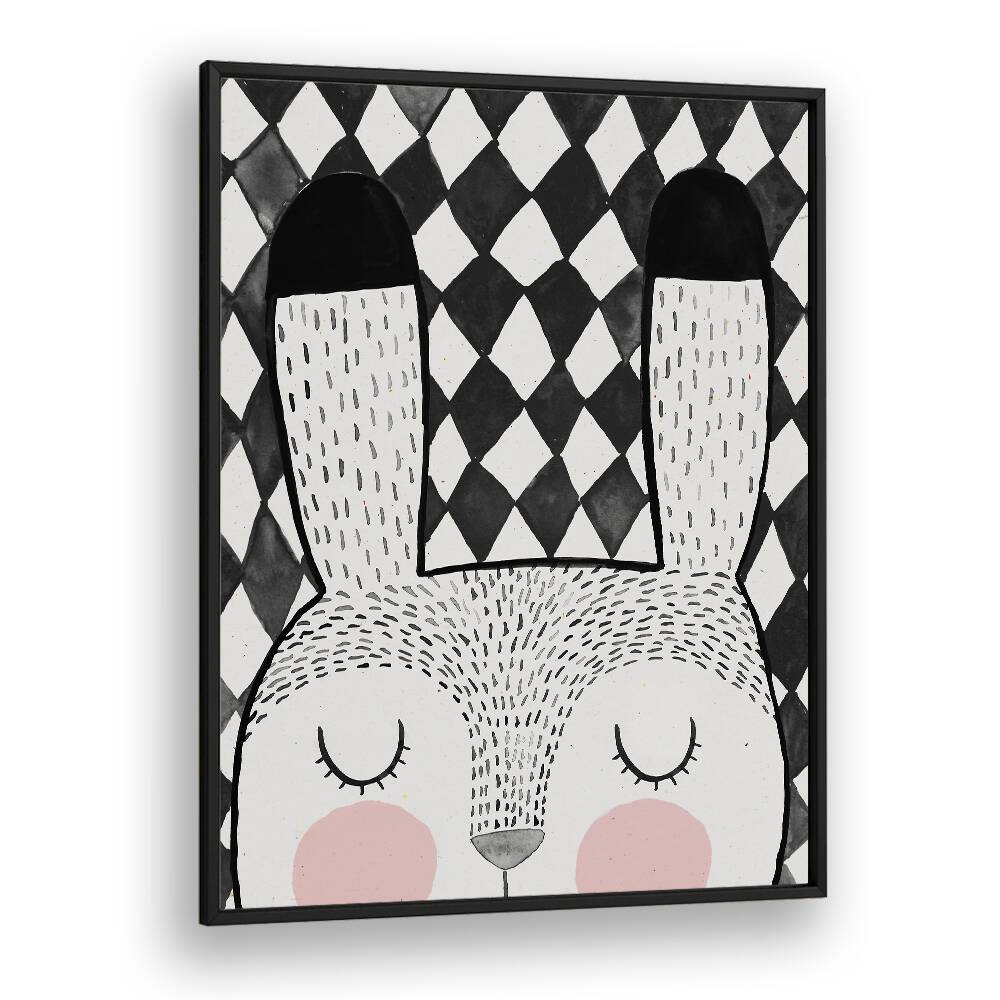 Bunny By Treechild Kids Room Wallart in Black Plain Frame