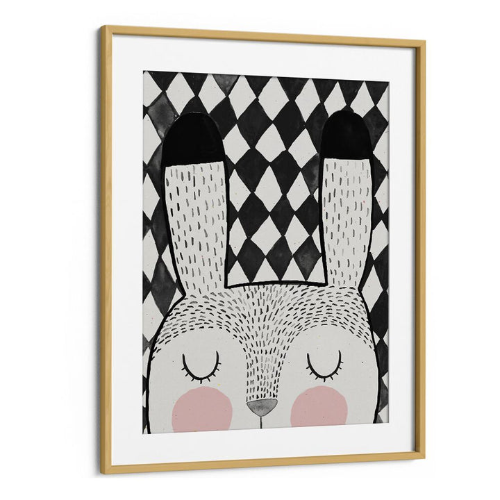 Bunny By Treechild Kids Room Wallart in Oak Wood Frame With Mount