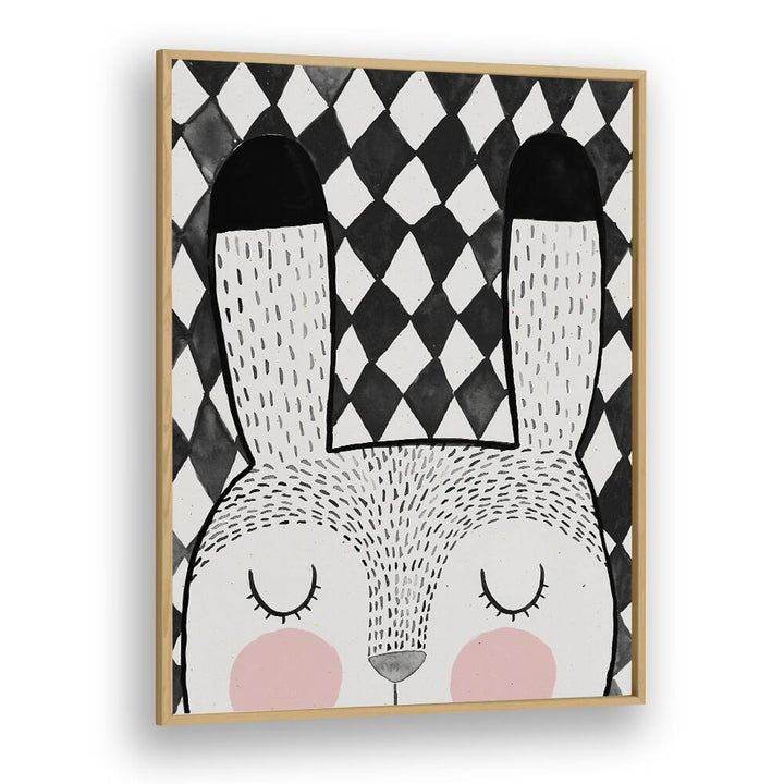 Bunny By Treechild Kids Room Wallart in Oak Wood Plain Frame