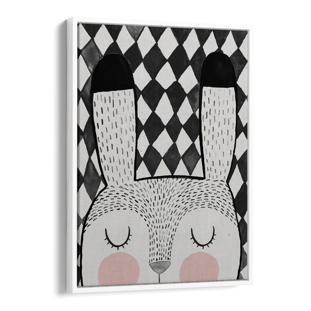 Bunny By Treechild Kids Room Wallart in White Floater Frame