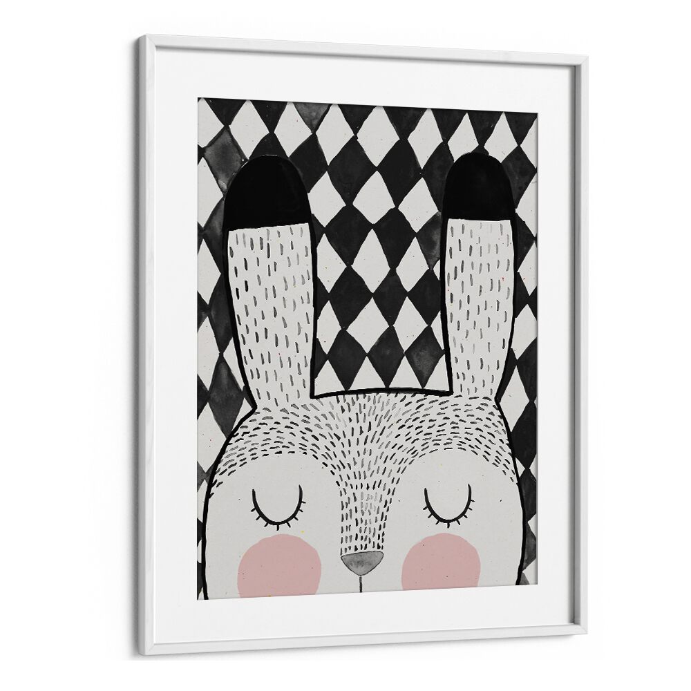 Bunny By Treechild Kids Room Wallart in White Frame With Mount