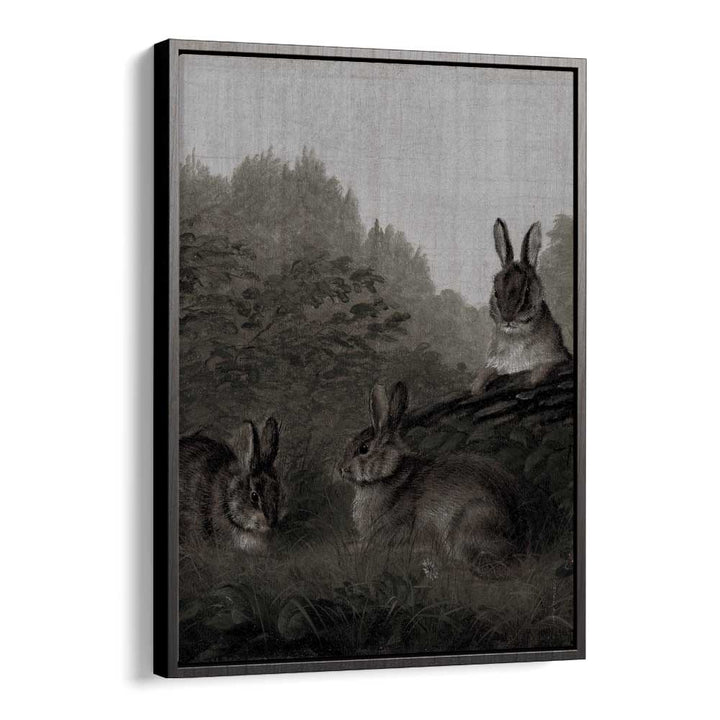 Bunny Dreams Whimsical Whiskers And Fluffy Tails Gothic Art Prints in Black Floater Frame