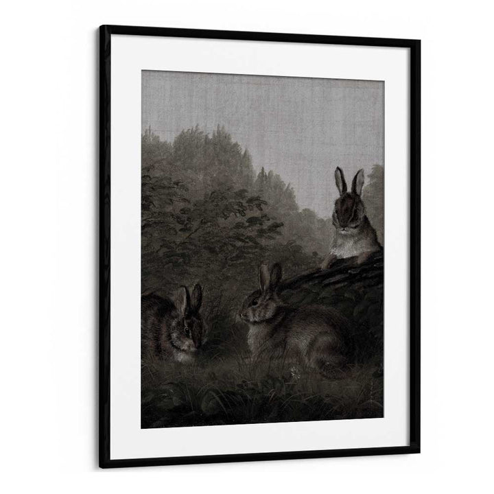 Bunny Dreams Whimsical Whiskers And Fluffy Tails Gothic Art Prints in Black Frame With Mount