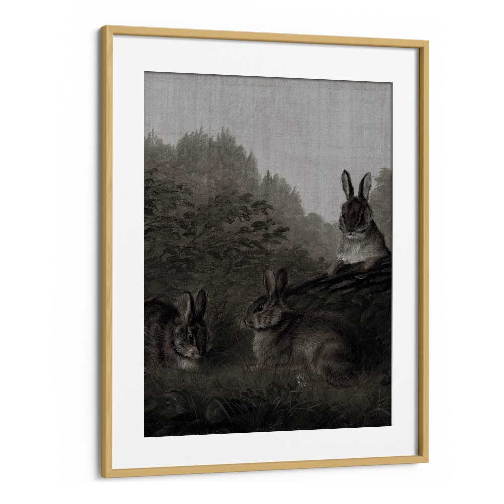 Bunny Dreams Whimsical Whiskers And Fluffy Tails Gothic Art Prints in Oak Wood Frame With Mount