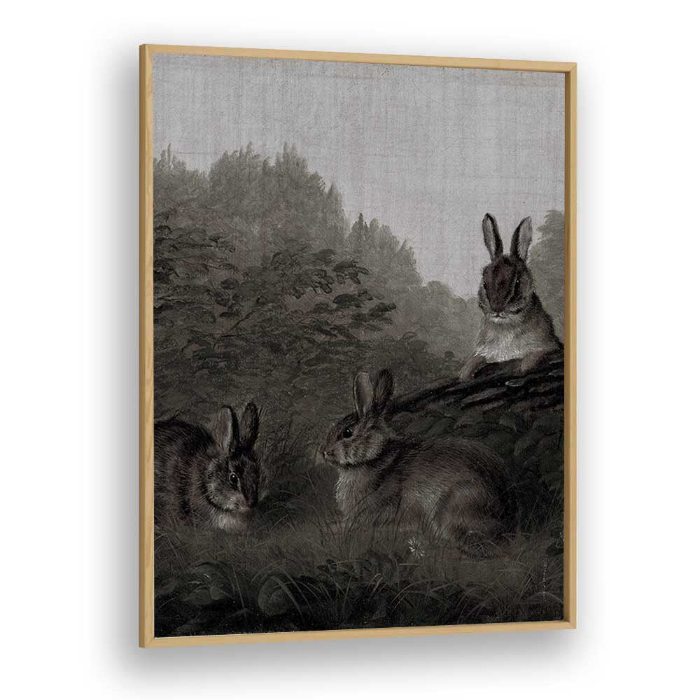 Bunny Dreams Whimsical Whiskers And Fluffy Tails Gothic Art Prints in Oak Wood Plain Frame