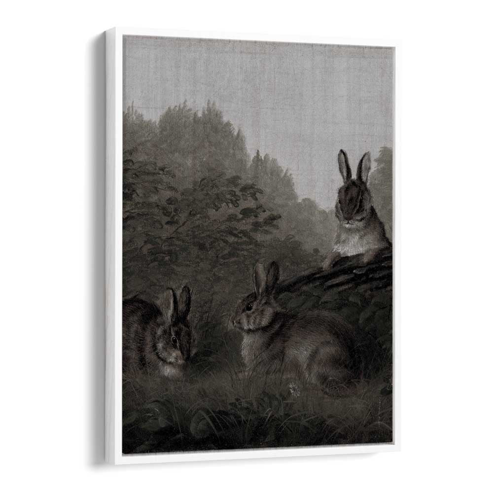 Bunny Dreams Whimsical Whiskers And Fluffy Tails Gothic Art Prints in White Floater Frame