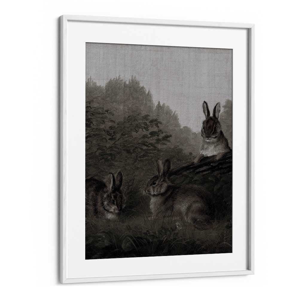 Bunny Dreams Whimsical Whiskers And Fluffy Tails Gothic Art Prints in White Frame With Mount