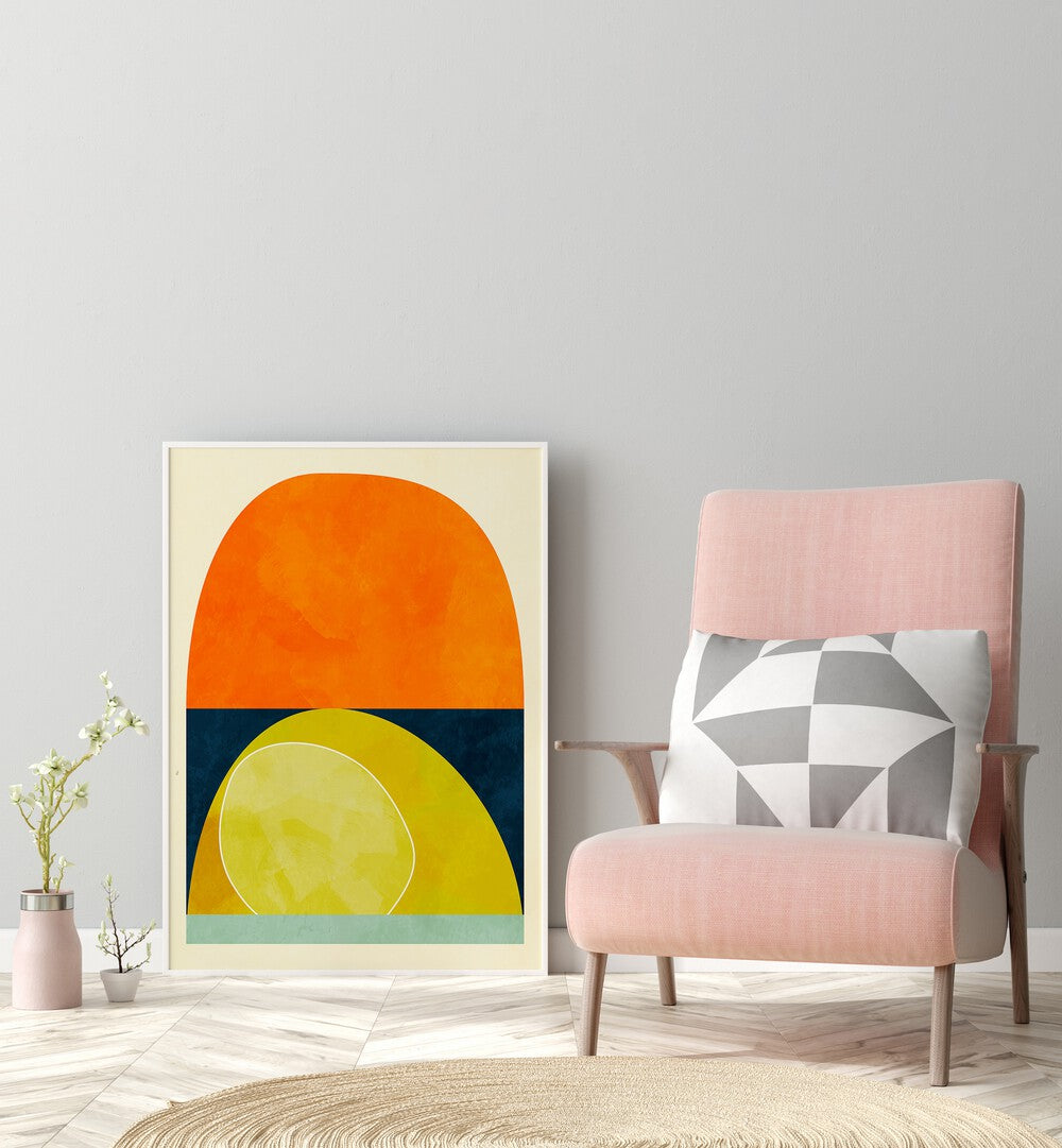 Buntes 2020 Kopie Ii By Ana Rut Bre Abstract Art Abstract Wall Art in White Plain Frame placed on the floor beside a chair