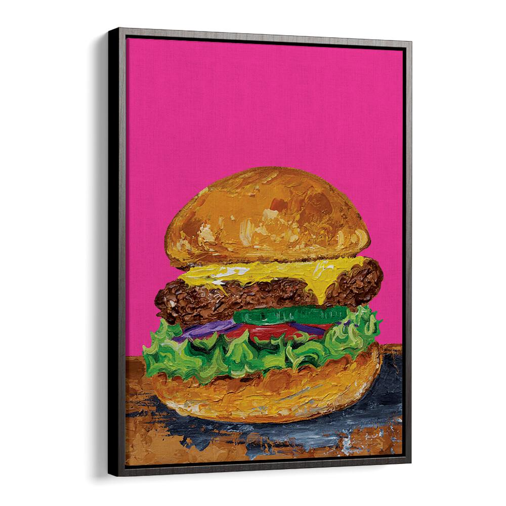 Burger Pink by Alice Straker Cafe Art Prints Cafe Posters in Black Floater Frame