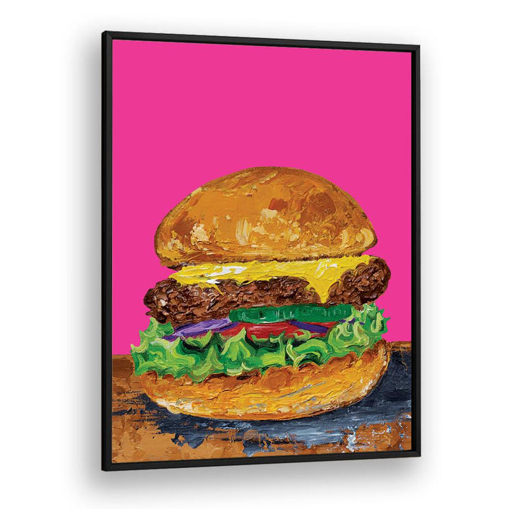 Burger Pink by Alice Straker Cafe Art Prints Cafe Posters in Black Plain Frame