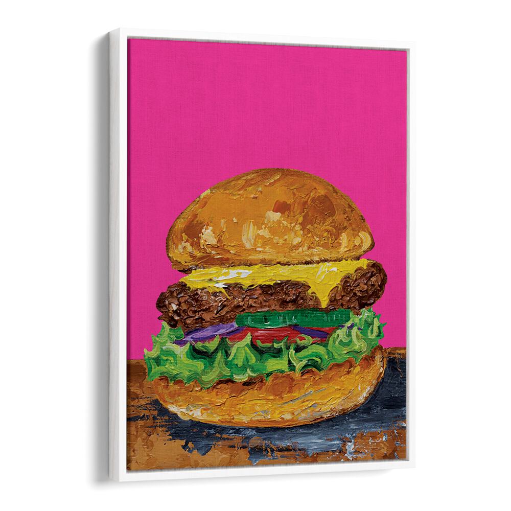 Burger Pink by Alice Straker Cafe Art Prints Cafe Posters in White Floater Frame