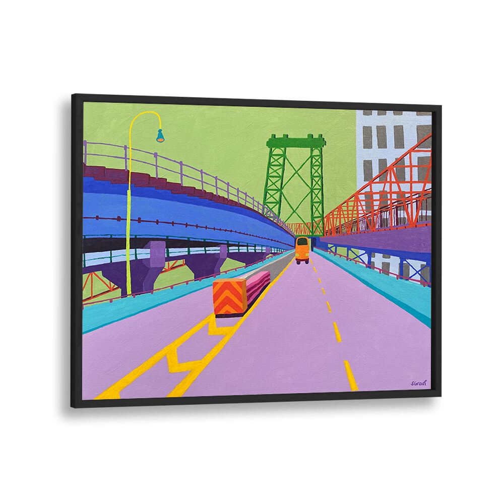 williamsburg bridge landscape art prints in Black Plain Frame