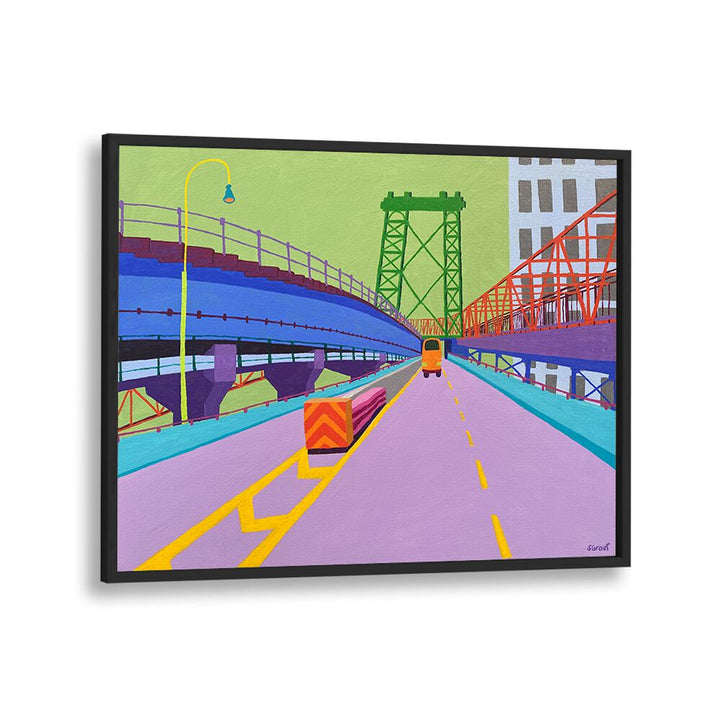 williamsburg bridge landscape art prints in Black Plain Frame