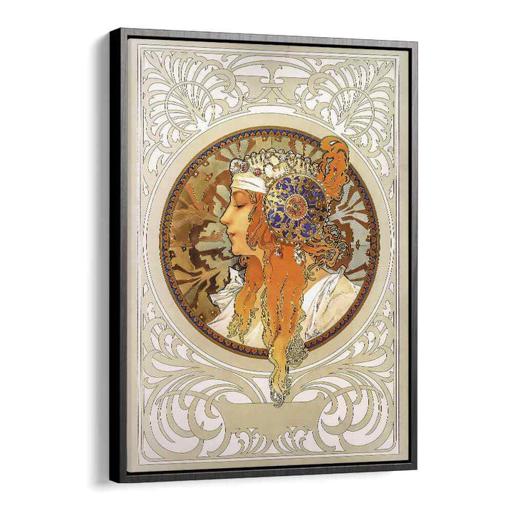 Byzantine Heads Blonde 1897 By Alphonse Mucha Vintage Paintings in Black Floater Frame