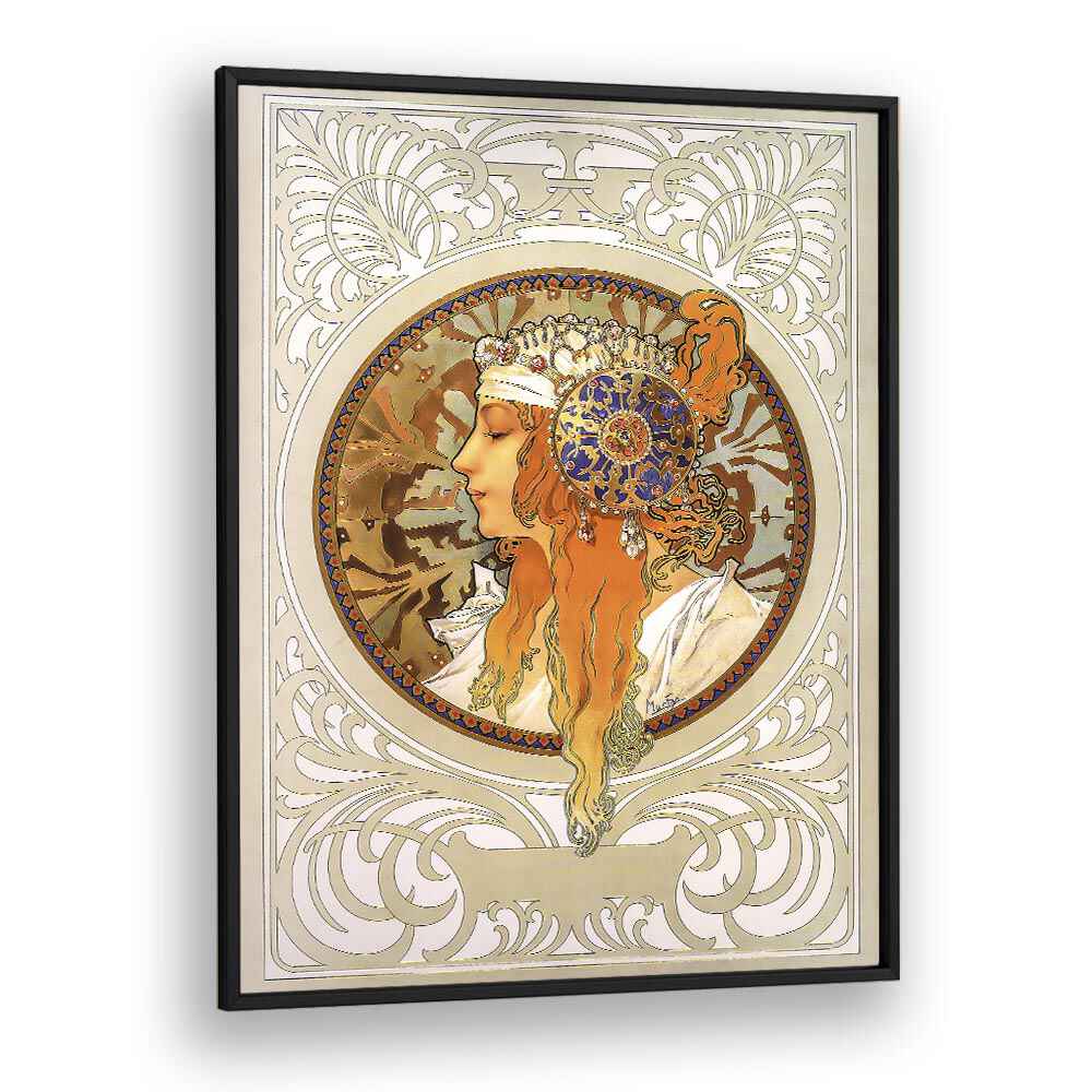 Byzantine Heads Blonde 1897 By Alphonse Mucha Vintage Paintings in Black Plain Frame