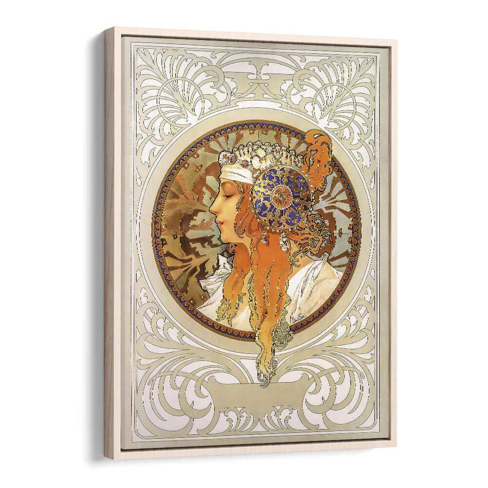 Byzantine Heads Blonde 1897 By Alphonse Mucha Vintage Paintings in Oak Wood Floater Frame