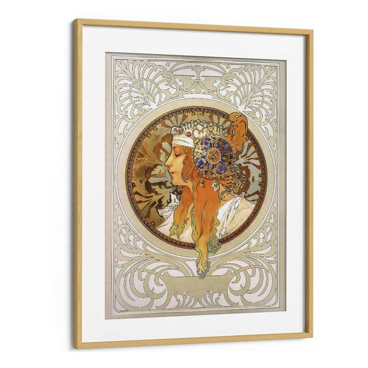 Byzantine Heads Blonde 1897 By Alphonse Mucha Vintage Paintings in Oak Wood Frame With Mount