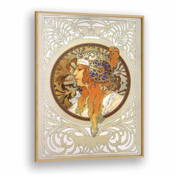 Byzantine Heads Blonde 1897 By Alphonse Mucha Vintage Paintings in Oak Wood Plain Frame