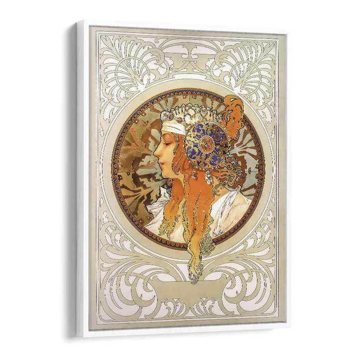 Byzantine Heads Blonde 1897 By Alphonse Mucha Vintage Paintings in White Floater Frame