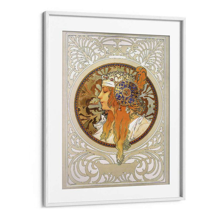 Byzantine Heads Blonde 1897 By Alphonse Mucha Vintage Paintings in White Frame With Mount