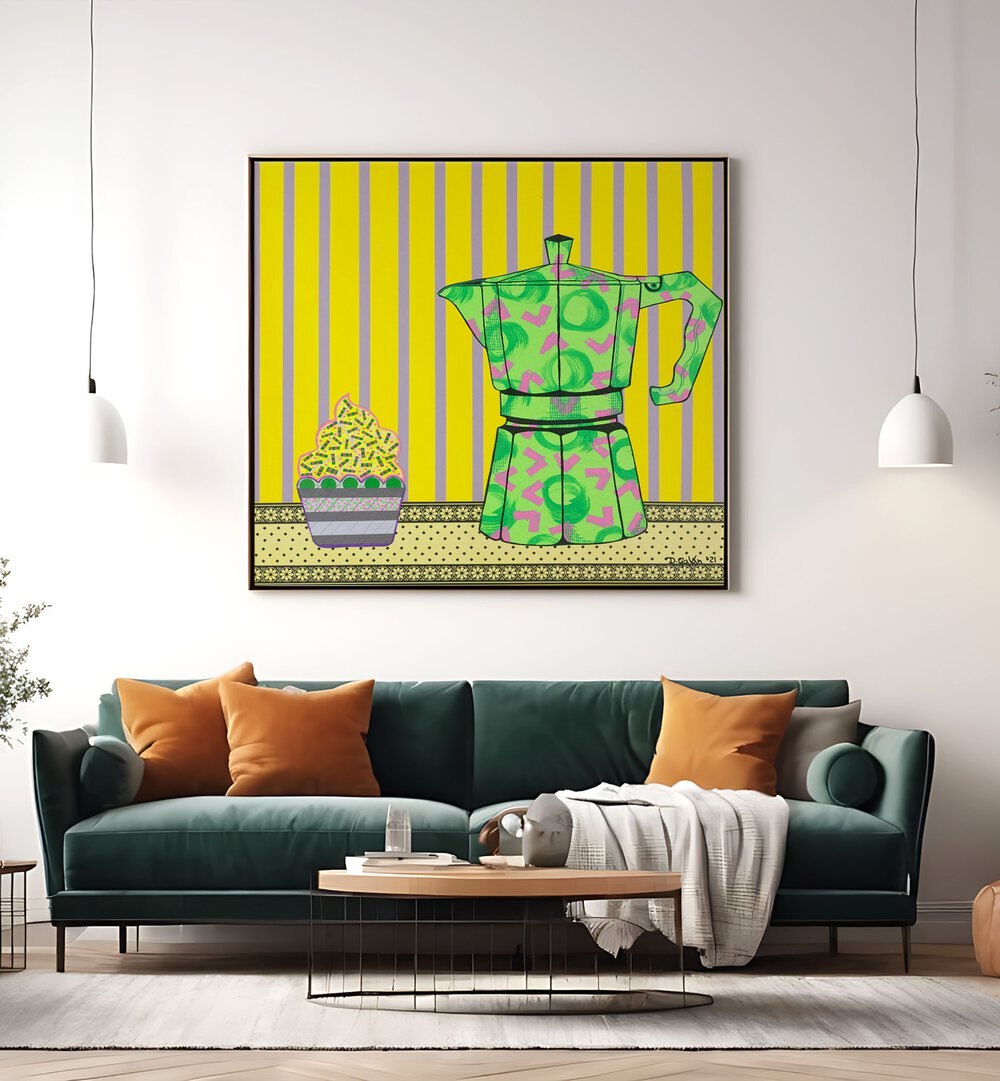Colorful CAFETERA A CUPCAKE, KITCHEN POSTERS showcase a whimsical coffee maker with cupcake elements, perfect for your kitchen.