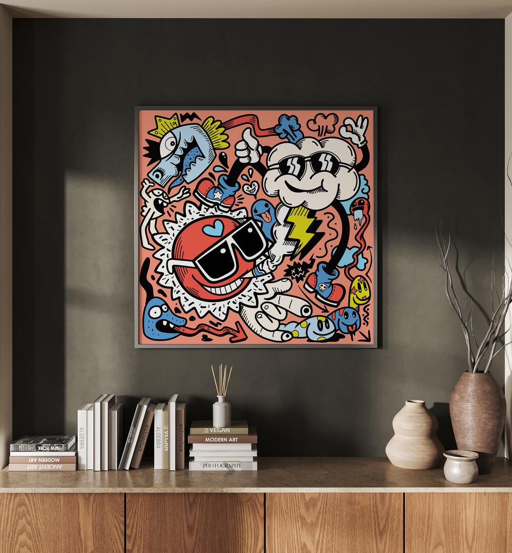 Call It Swag I Comic Art Artwork in Black Plain Frame on a Dark Grey Wall Above A Console Table