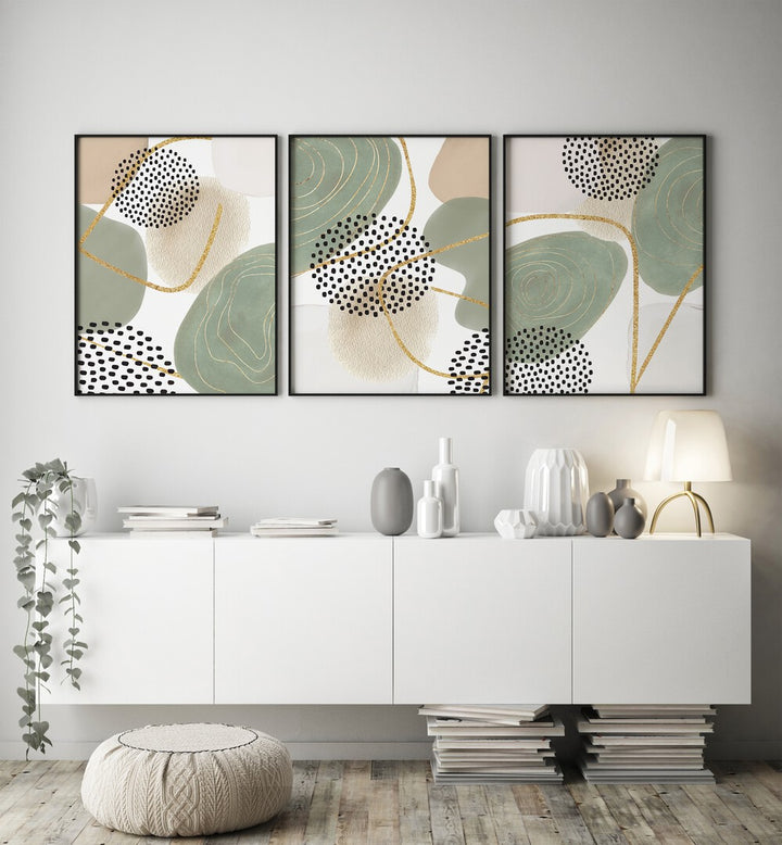 CALM GREENS SET , SET OF 3 PAINTINGS