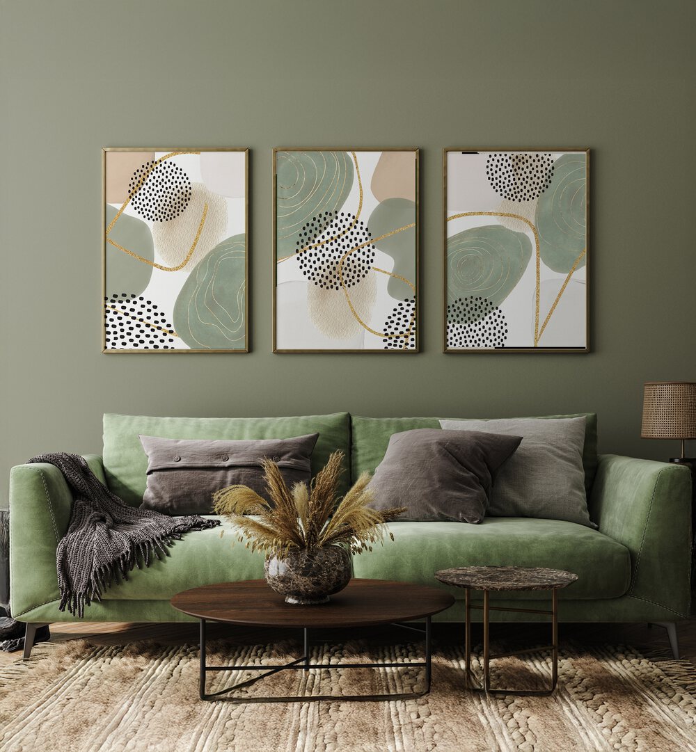 CALM GREENS SET , SET OF 3 PAINTINGS