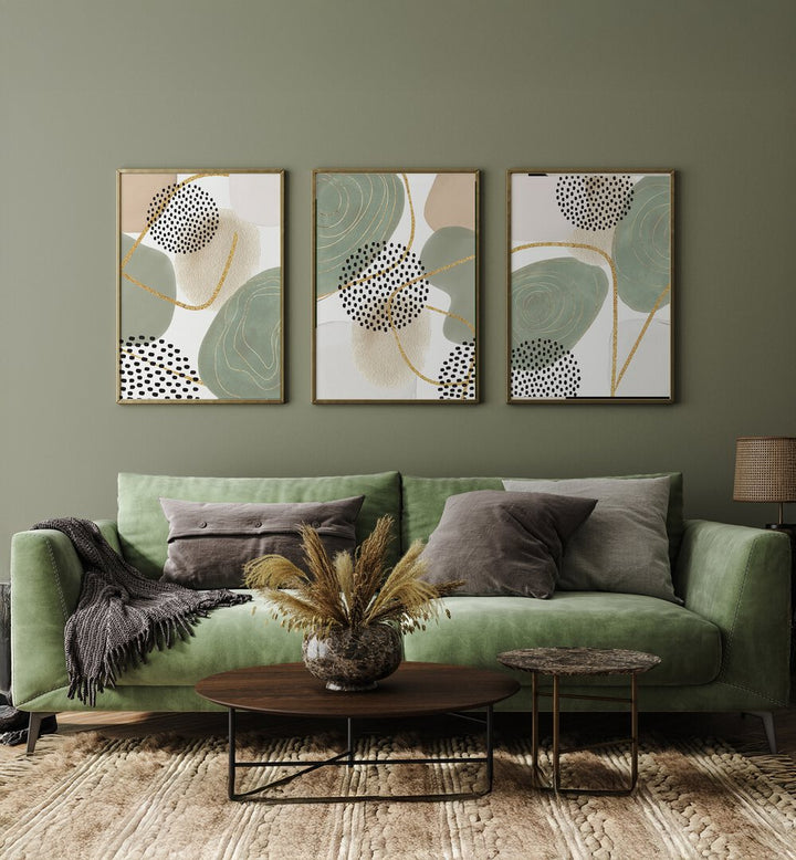 CALM GREENS SET , SET OF 3 PAINTINGS