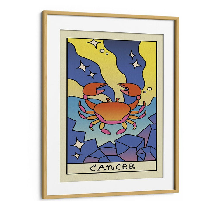 Cancer Zodiac & Tarot Art Artwork in Oak Wood Frame With Mount