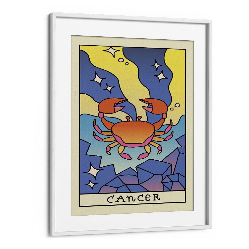 Cancer Zodiac & Tarot Art Artwork in White Frame With Mount