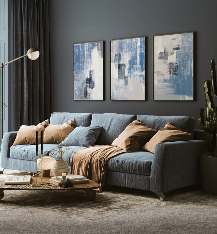 CANVAS BLUE SET , SET OF 3 PAINTINGS