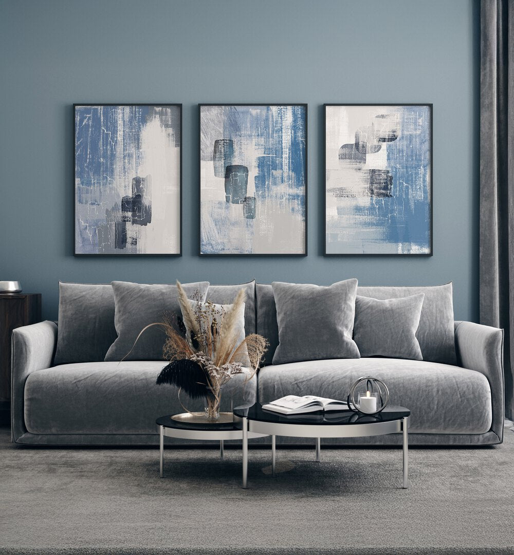 CANVAS BLUE SET , SET OF 3 PAINTINGS