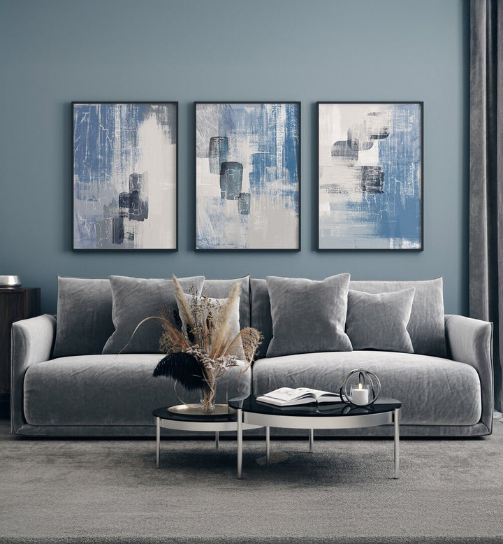 CANVAS BLUE SET , SET OF 3 PAINTINGS