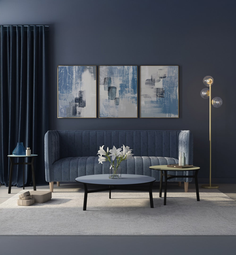 CANVAS BLUE SET , SET OF 3 PAINTINGS
