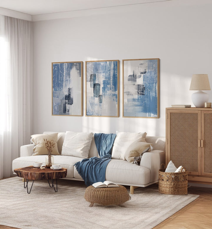 CANVAS BLUE SET , SET OF 3 PAINTINGS