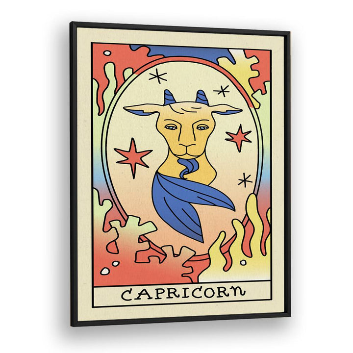 Capricorn Zodiac & Tarot Art Artwork in Black Plain Frame