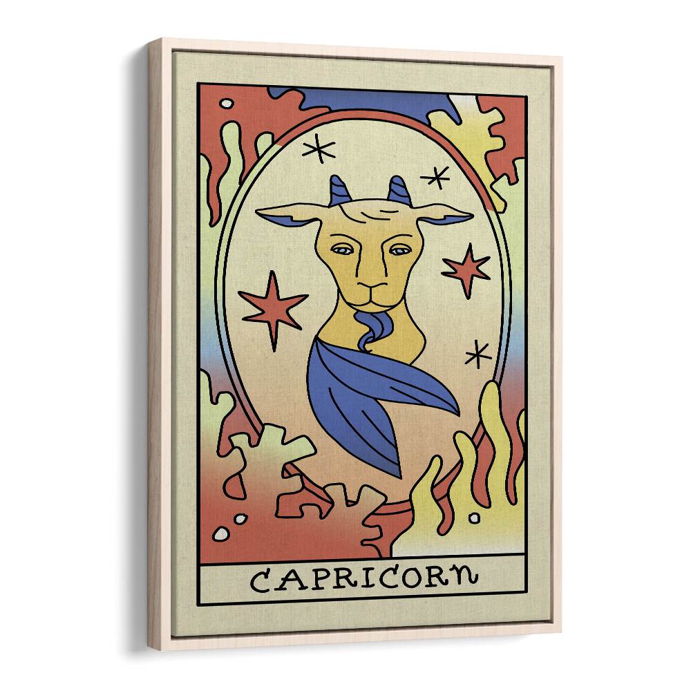 Capricorn Zodiac & Tarot Art Artwork in Oak Wood Floater Frame