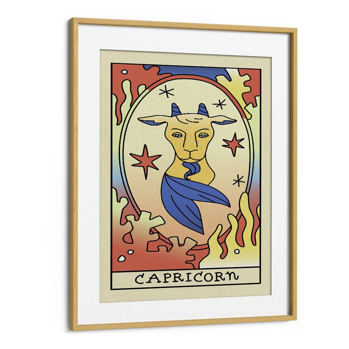 Capricorn Zodiac & Tarot Art Artwork in Oak Wood Frame With Mount