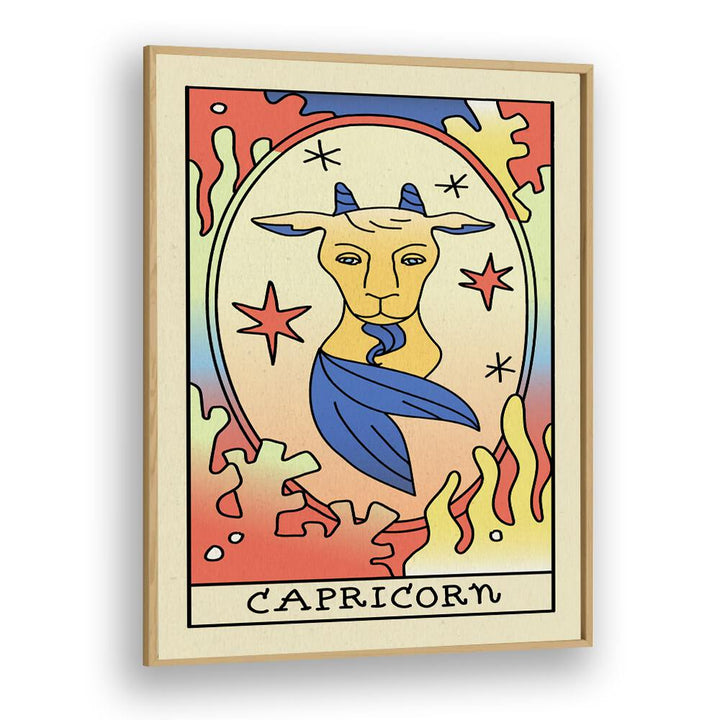 Capricorn Zodiac & Tarot Art Artwork in Oak Wood Plain Frame