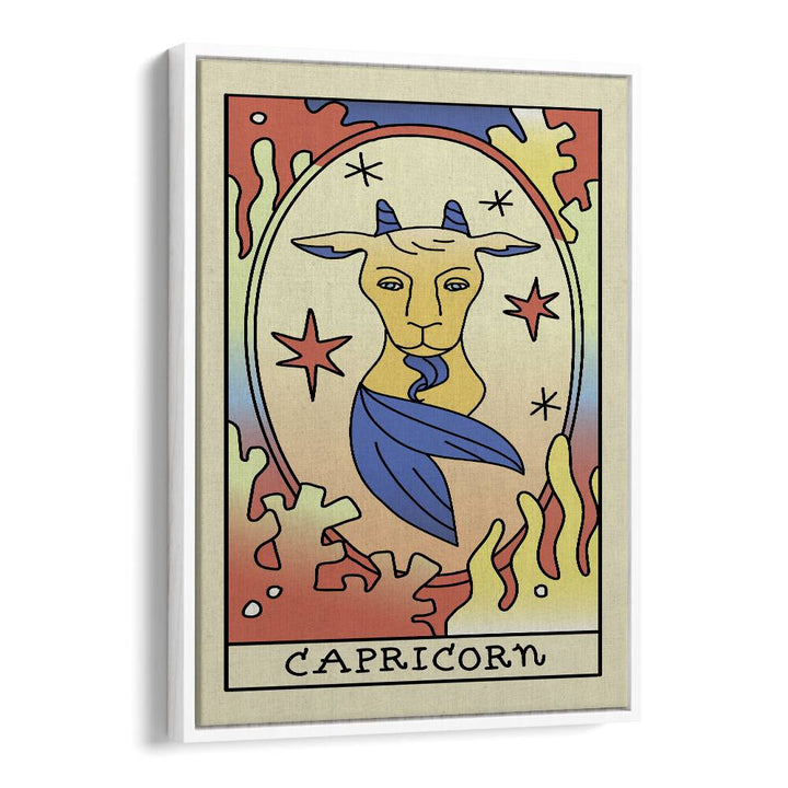 Capricorn Zodiac & Tarot art painting Artwork in White Floater Frame