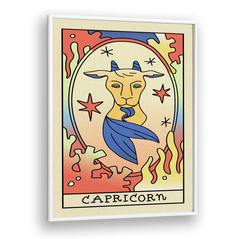 Capricorn Zodiac & Tarot art Artwork in White Plain Frame