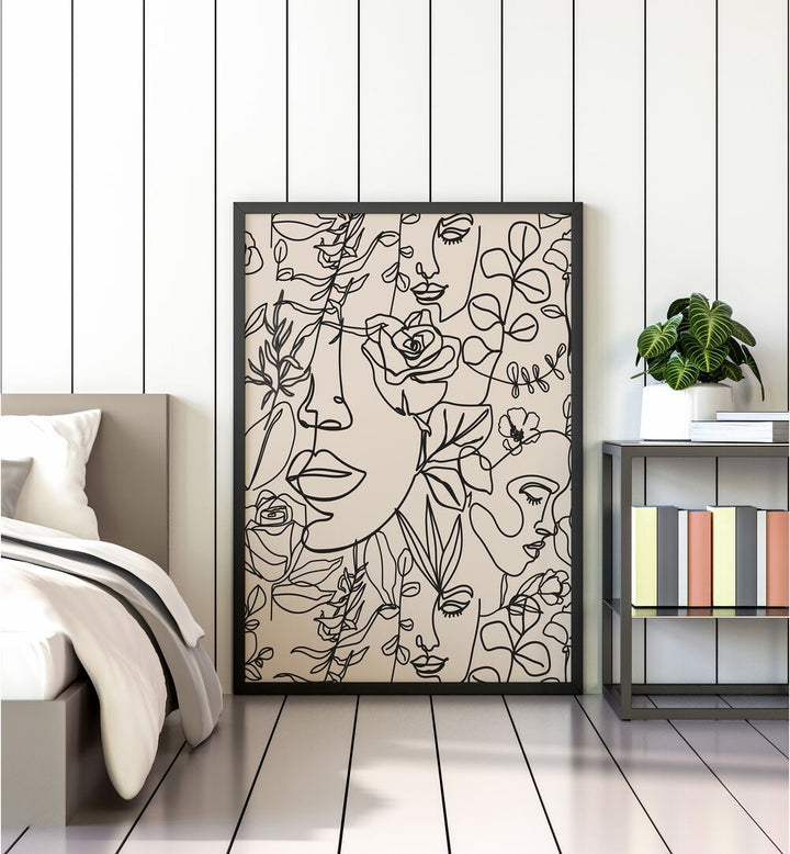 Captivating Black & White Feminine boho wall art painting Artwork Placed near Wall