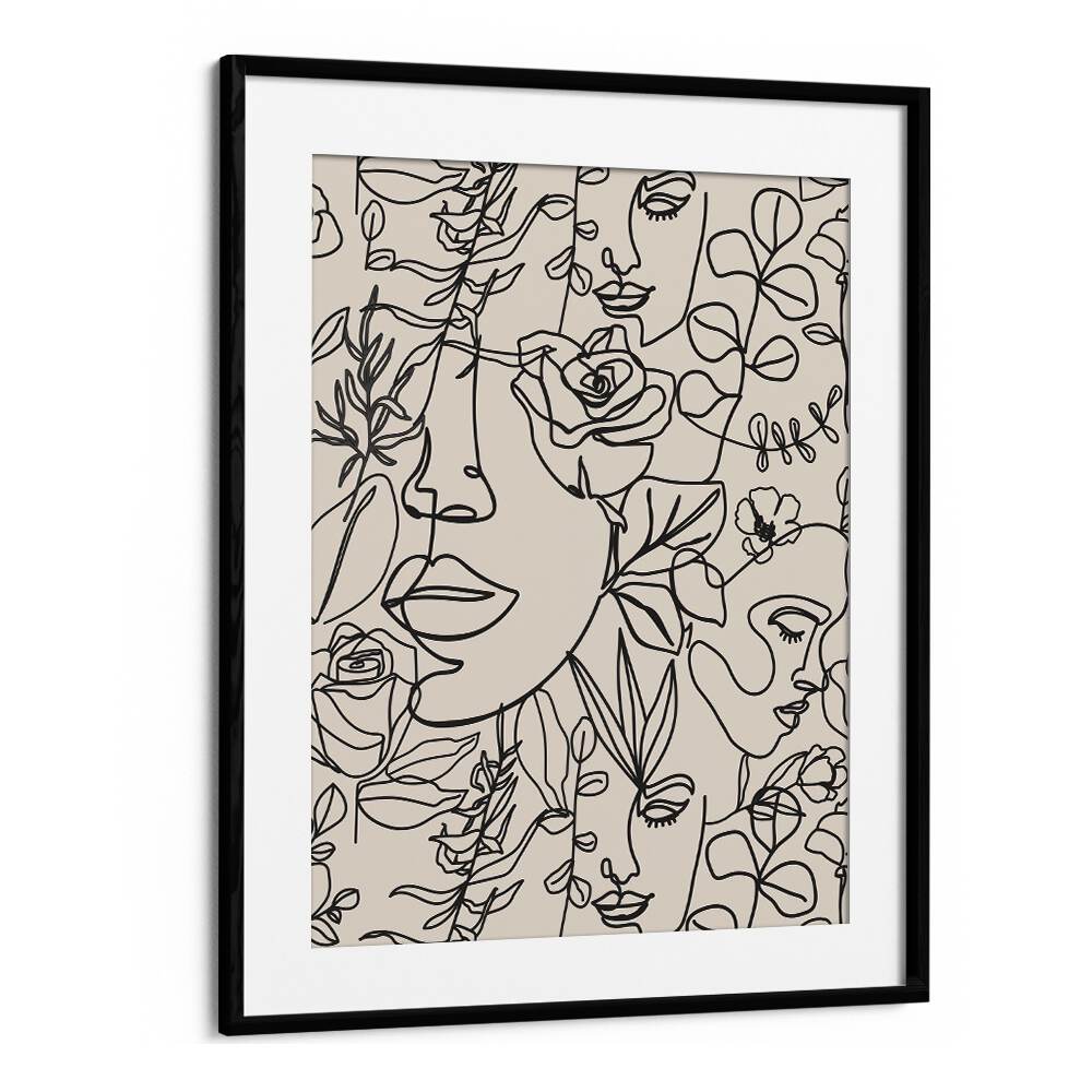 Captivating Black & White Feminine boho wall art painting Artwork in Black Frame With Mount