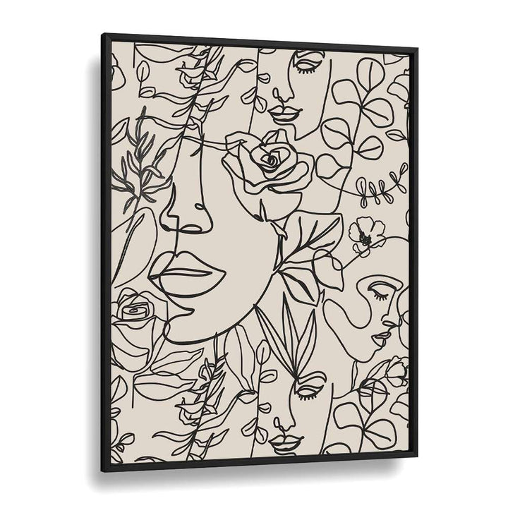 Captivating Black & White Feminine boho wall art painting Artwork in Black Plain Frame