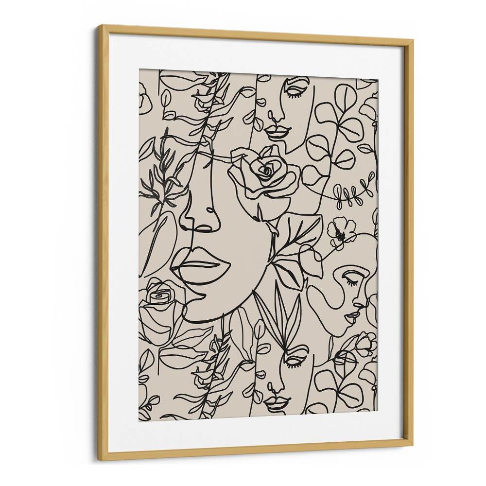 Captivating Black & White Feminine boho wall art painting in Oak Wood Frame With Mount