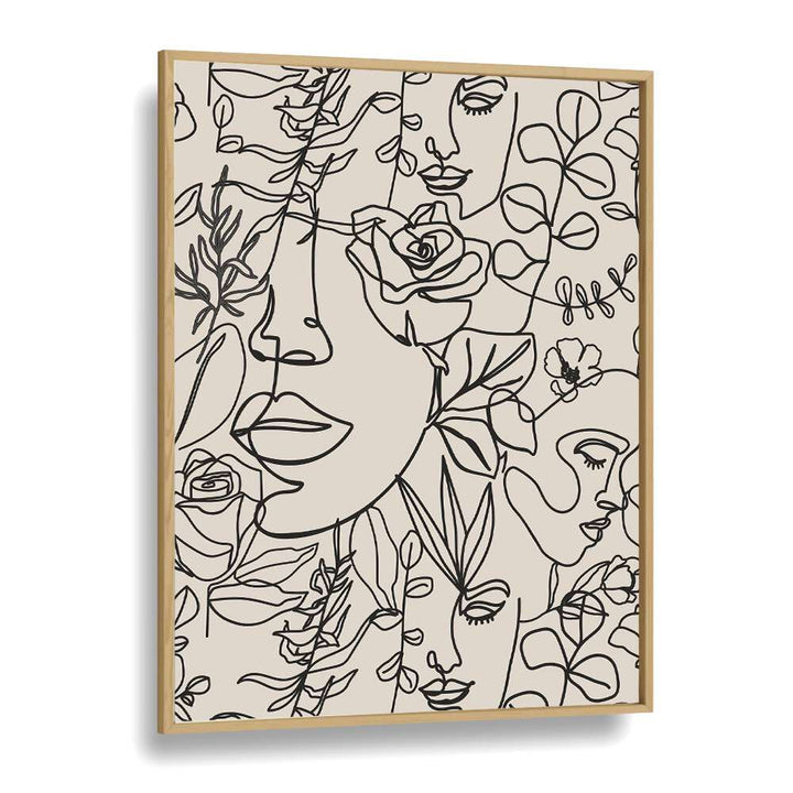 Captivating Black & White Feminine boho wall art painting Artwork in Oak Wood Plain Frame