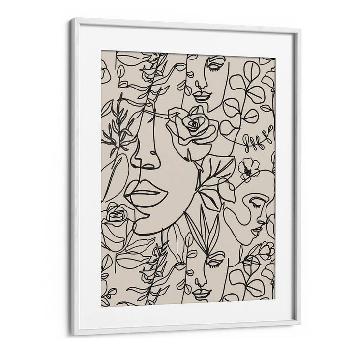 Captivating Black & White Feminine boho wall art painting Artwork in White frame With Moun