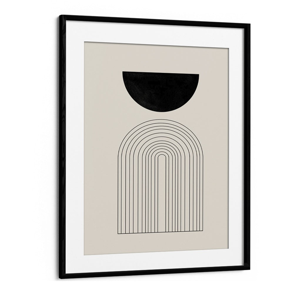 Captivating Black & White Curved boho wall art painting Artwork in Black Frame With Mount